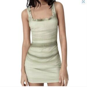 NWT Zara Mesh Overlay Green Ombre Ruched Sleeveless Ruffle Mini Dress Size XL